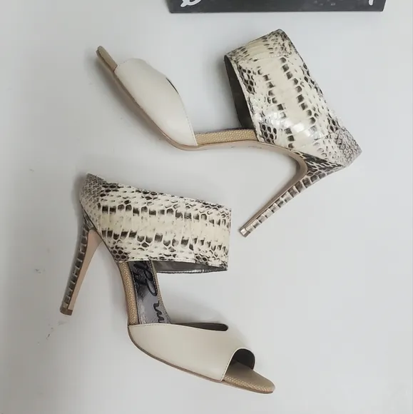 Sam Edelman Scotti Ivory Leather Snake Skin Sandals 8.5&quot;
