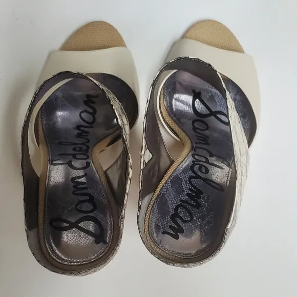 Sam Edelman Scotti Ivory Leather Snake Skin Sandals 8.5&quot;