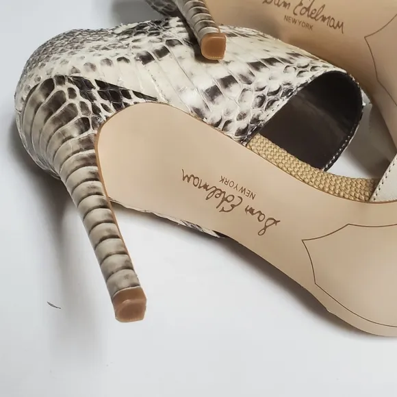 Sam Edelman Scotti Ivory Leather Snake Skin Sandals 8.5&quot;