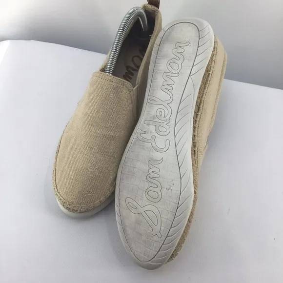 Sam Edelman SZ.10Kassie Rubber Sole Slip On Beige Glitter Canvas Stretch Loafers