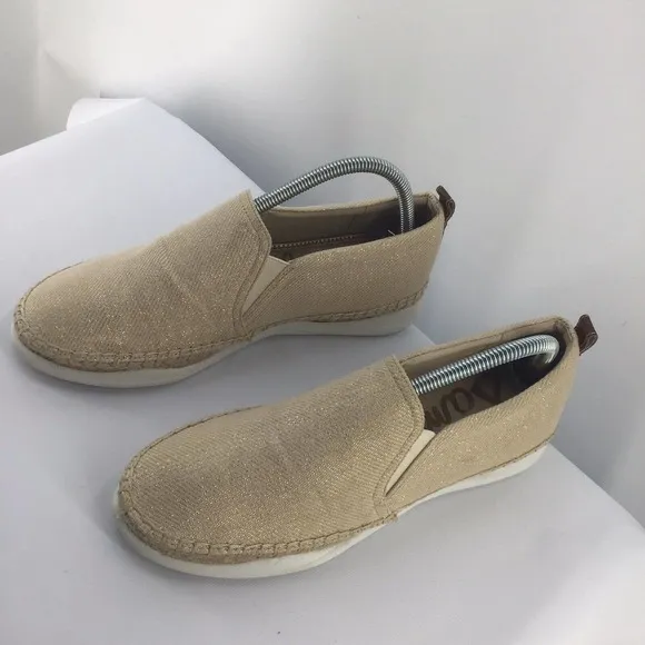 Sam Edelman SZ.10Kassie Rubber Sole Slip On Beige Glitter Canvas Stretch Loafers