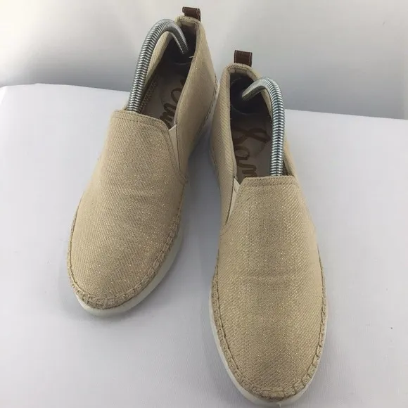 Sam Edelman SZ.10Kassie Rubber Sole Slip On Beige Glitter Canvas Stretch Loafers
