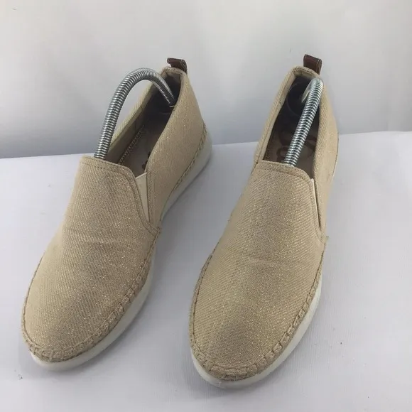 Sam Edelman SZ.10Kassie Rubber Sole Slip On Beige Glitter Canvas Stretch Loafers