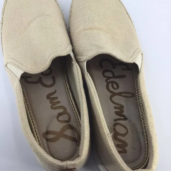 Sam Edelman SZ.10Kassie Rubber Sole Slip On Beige Glitter Canvas Stretch Loafers