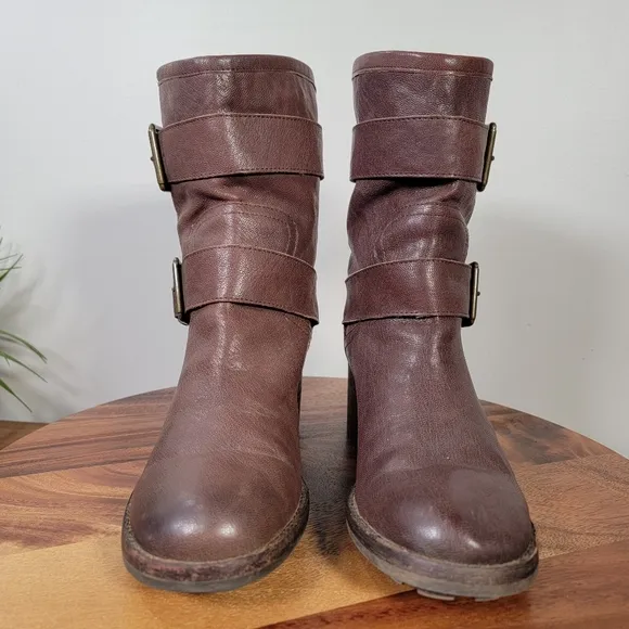 Sam Edelman Troy Brown Leather Moto Combat Boots size 9