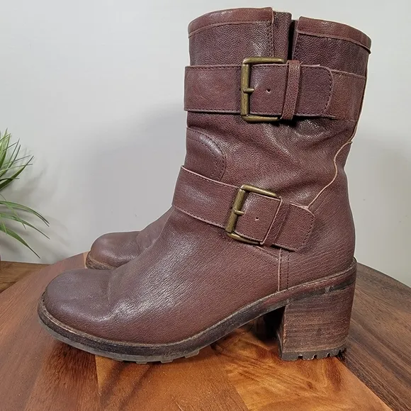 Sam Edelman Troy Brown Leather Moto Combat Boots size 9