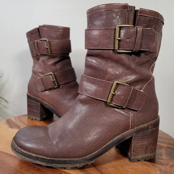 Sam Edelman Troy Brown Leather Moto Combat Boots size 9