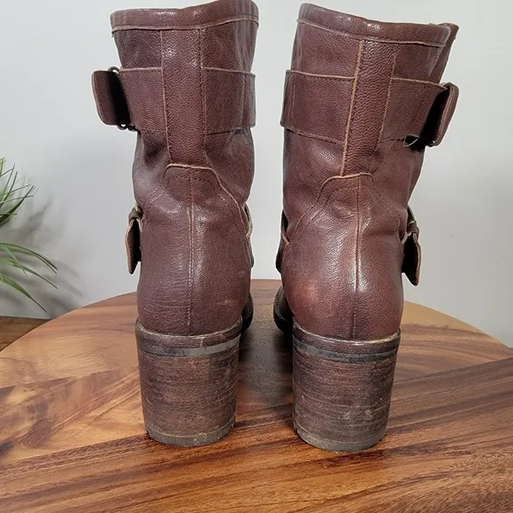 Sam Edelman Troy Brown Leather Moto Combat Boots size 9