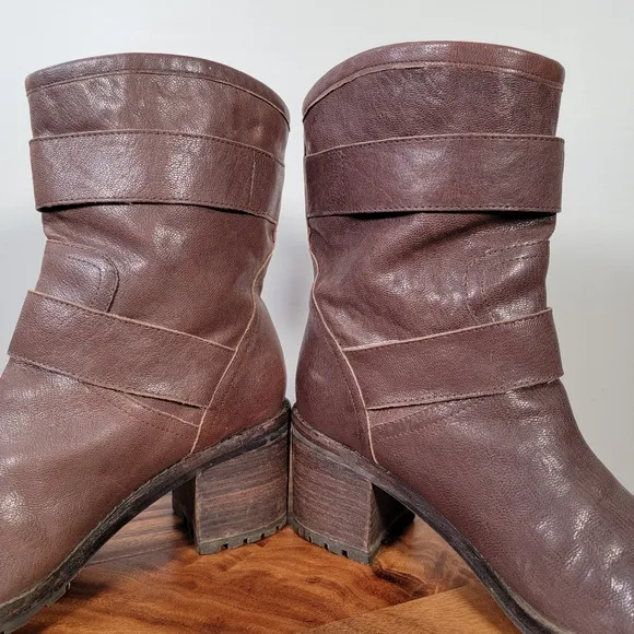 Sam Edelman Troy Brown Leather Moto Combat Boots size 9