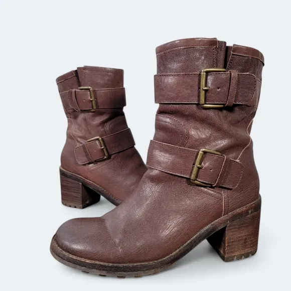 Sam Edelman Troy Brown Leather Moto Combat Boots size 9