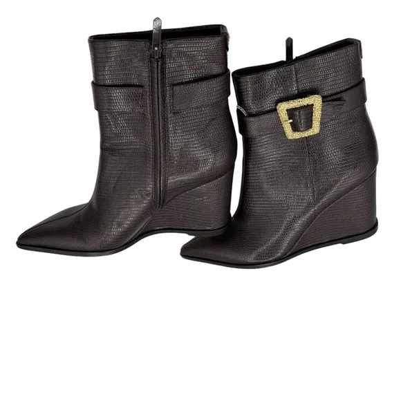Sam Edelman Weslie Point Toe Wedge Embellished Buckle Ankle Boots Women's Size 9