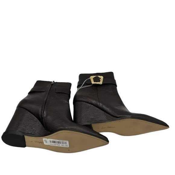 Sam Edelman Weslie Point Toe Wedge Embellished Buckle Ankle Boots Women's Size 9