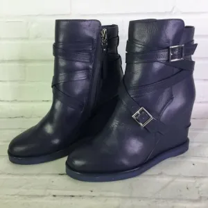 Sam Edelman Womens Leather Wedge Moto Boots Blue