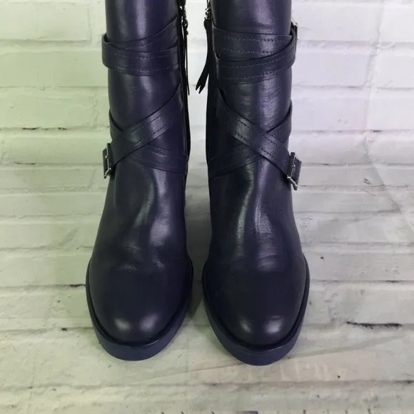 Sam Edelman Womens Leather Wedge Moto Boots Blue