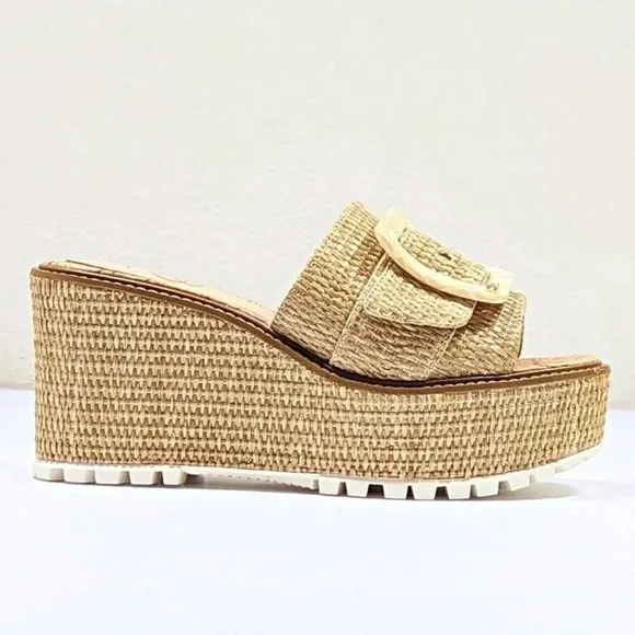 Sam Edelman Women's Livi Buckle Platform Sandal Raffia Size 10 (MSRP $150)