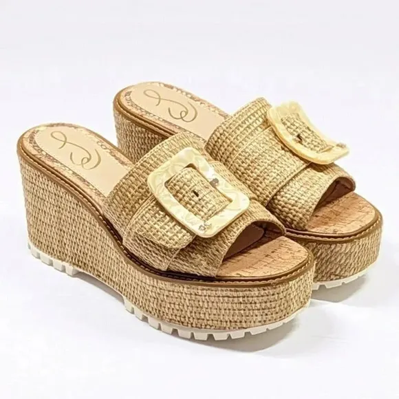 Sam Edelman Women's Livi Buckle Platform Sandal Raffia Size 10 (MSRP $150)