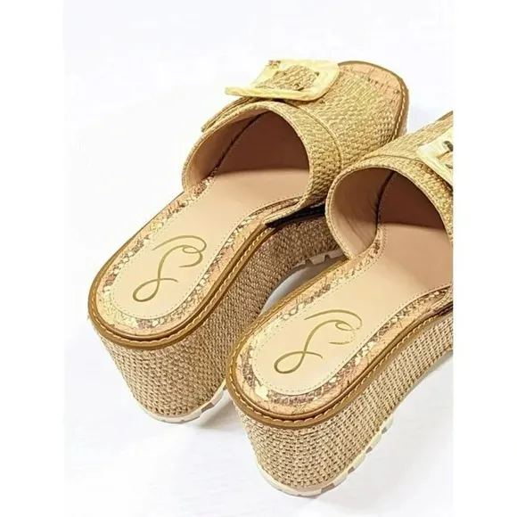 Sam Edelman Women's Livi Buckle Platform Sandal Raffia Size 10 (MSRP $150)