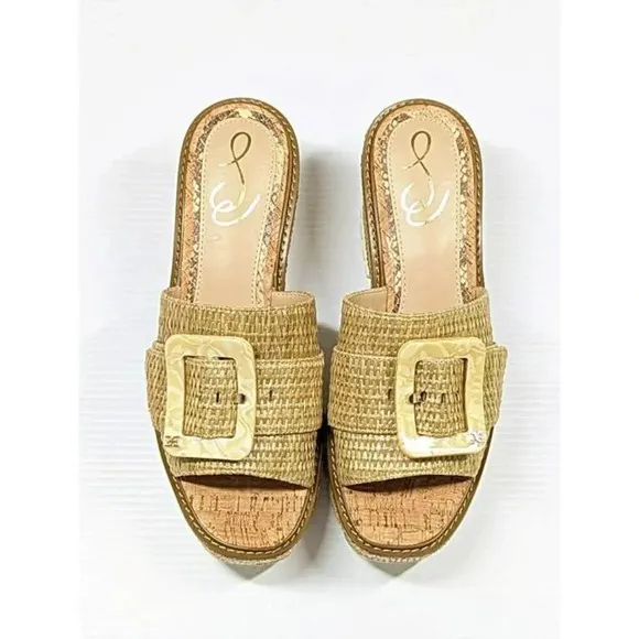 Sam Edelman Women's Livi Buckle Platform Sandal Raffia Size 10 (MSRP $150)