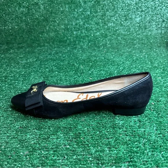 Sam Edelman Womens Lizzy Pointy Toe Suede Ballet Flats Size 6.5 Black Bow - NEW