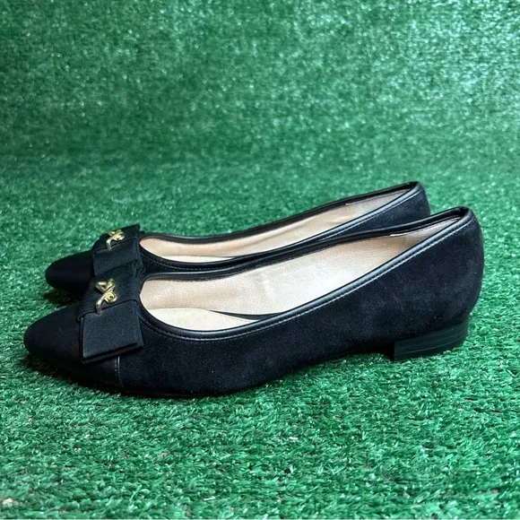 Sam Edelman Womens Lizzy Pointy Toe Suede Ballet Flats Size 6.5 Black Bow - NEW