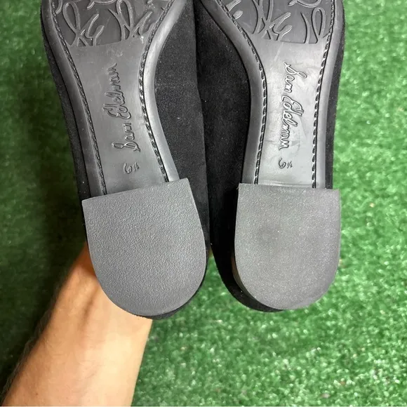 Sam Edelman Womens Lizzy Pointy Toe Suede Ballet Flats Size 6.5 Black Bow - NEW