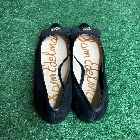 Sam Edelman Womens Lizzy Pointy Toe Suede Ballet Flats Size 6.5 Black Bow - NEW