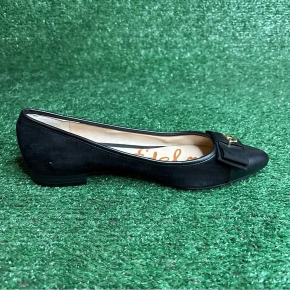 Sam Edelman Womens Lizzy Pointy Toe Suede Ballet Flats Size 6.5 Black Bow - NEW