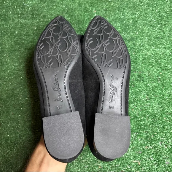 Sam Edelman Womens Lizzy Pointy Toe Suede Ballet Flats Size 6.5 Black Bow - NEW