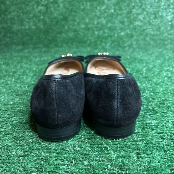 Sam Edelman Womens Lizzy Pointy Toe Suede Ballet Flats Size 6.5 Black Bow - NEW