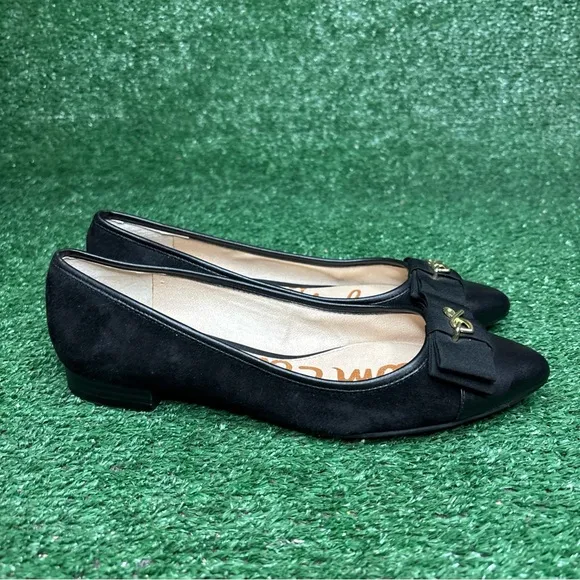Sam Edelman Womens Lizzy Pointy Toe Suede Ballet Flats Size 6.5 Black Bow - NEW