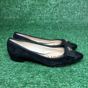 Sam Edelman Womens Lizzy Pointy Toe Suede Ballet Flats Size 6.5 Black Bow - NEW