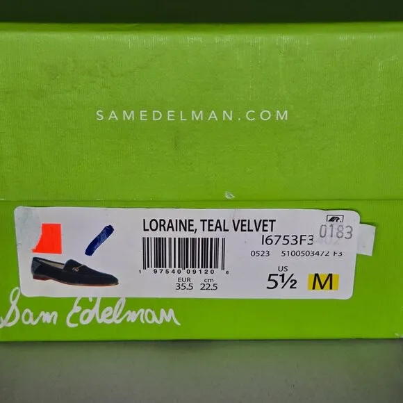 Sam Edelman Women's Loraine Teal Velvet Flats Size 5.5