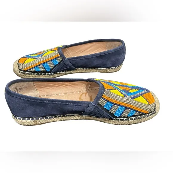Sam Edelman Womens Navy blue suede beaded Maris espadrille flats size 8