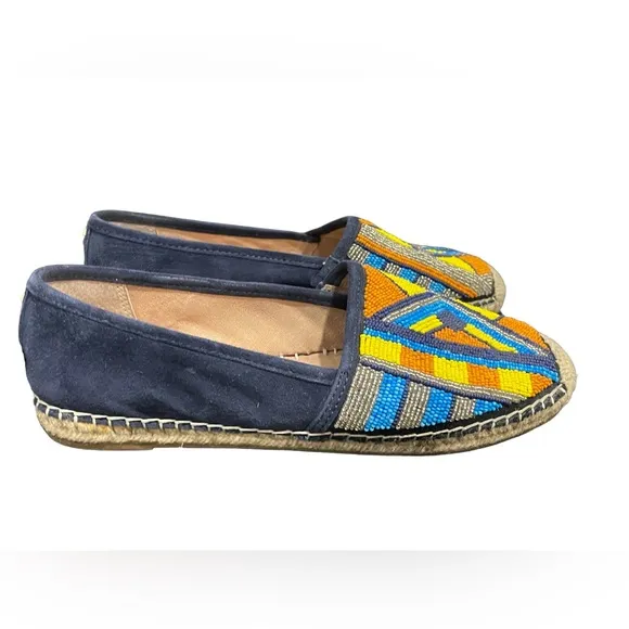 Sam Edelman Womens Navy blue suede beaded Maris espadrille flats size 8