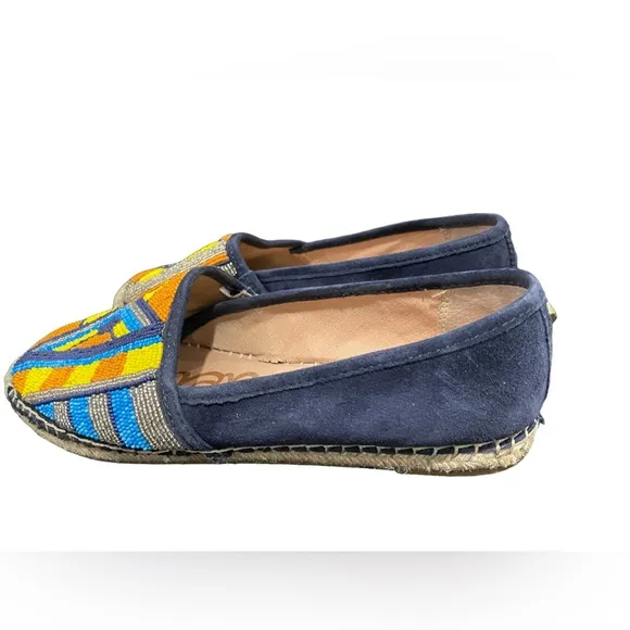 Sam Edelman Womens Navy blue suede beaded Maris espadrille flats size 8