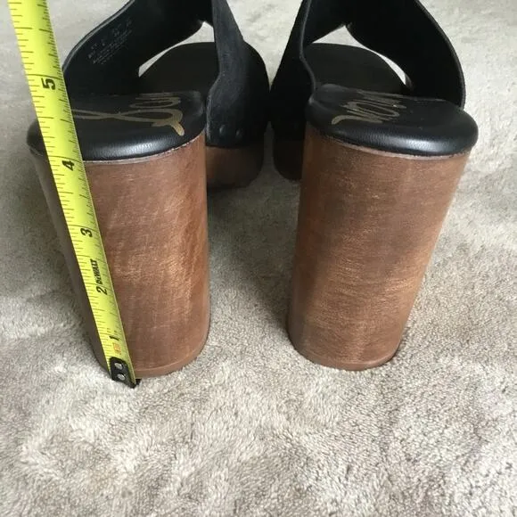 Sam Edelman Womens Size 9M Josselyn Sandals Chunky Wood Heel Black Suede