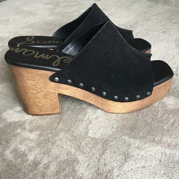 Sam Edelman Womens Size 9M Josselyn Sandals Chunky Wood Heel Black Suede