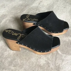 Sam Edelman Womens Size 9M Josselyn Sandals Chunky Wood Heel Black Suede