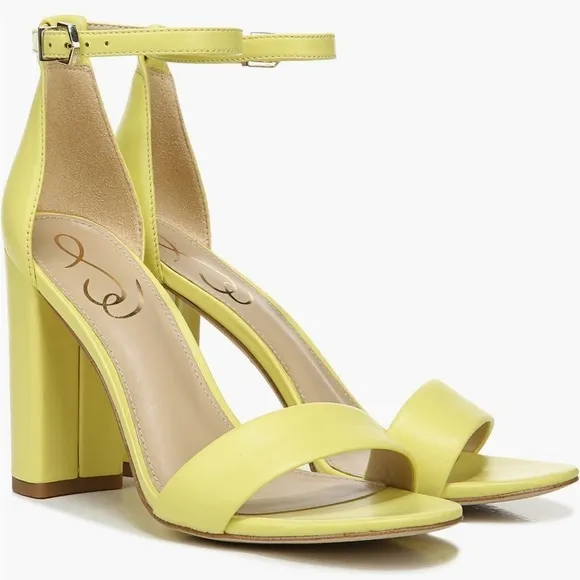 Sam Edelman Yaro Heeled Ankle Strap Sandals in Butter Yellow New in Box