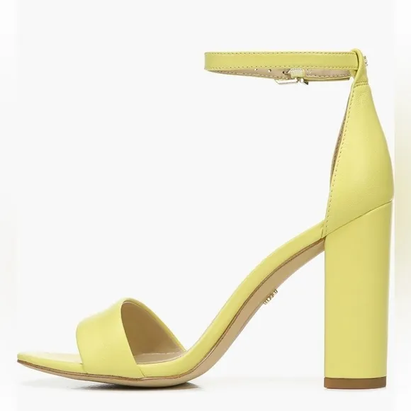 Sam Edelman Yaro Heeled Ankle Strap Sandals in Butter Yellow New in Box