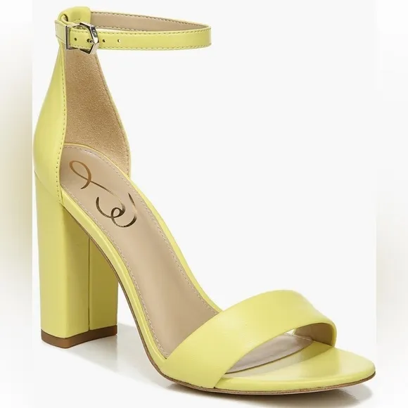 Sam Edelman Yaro Heeled Ankle Strap Sandals in Butter Yellow New in Box