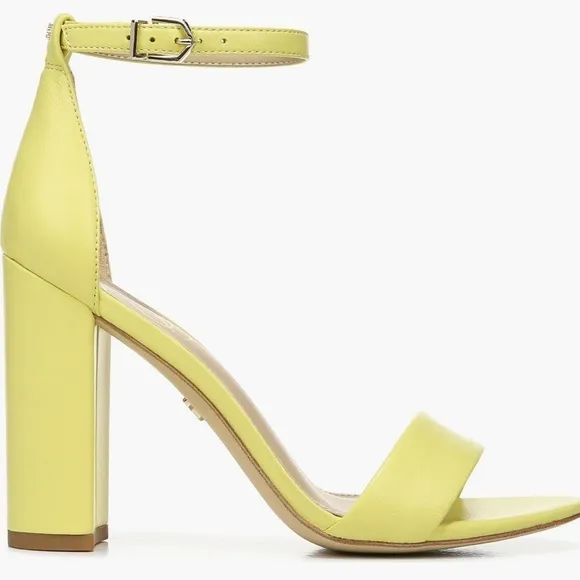 Sam Edelman Yaro Heeled Ankle Strap Sandals in Butter Yellow New in Box