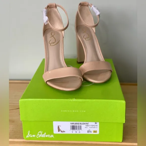 Sam Edelman Yaro Nude Blush Beige Leather Ankle Strap High Heel Sandals Sz 8.5