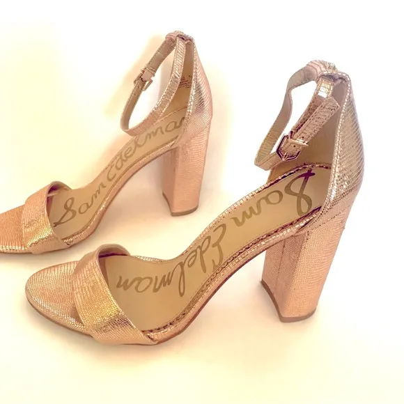Sam Edelman Yaro Pink Gold Metallic Chunky Heel Sandals Size 8