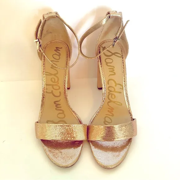 Sam Edelman Yaro Pink Gold Metallic Chunky Heel Sandals Size 8