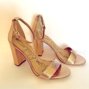 Sam Edelman Yaro Pink Gold Metallic Chunky Heel Sandals Size 8