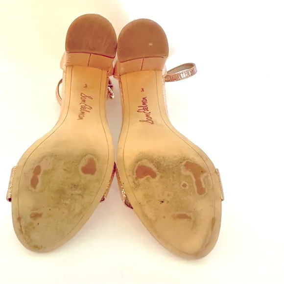 Sam Edelman Yaro Pink Gold Metallic Chunky Heel Sandals Size 8