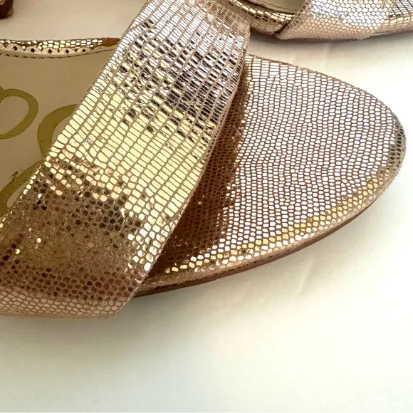 Sam Edelman Yaro Pink Gold Metallic Chunky Heel Sandals Size 8