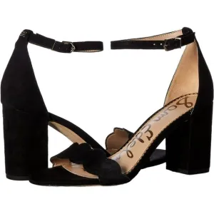 Sam Edelman YARO Velvet Embossed Chunky Stacked Heel Ankle Sandals Black Size 9
