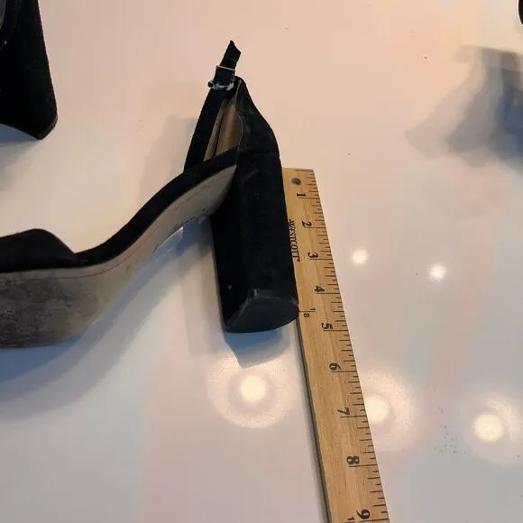 Sam Edelman YARO Velvet Embossed Chunky Stacked Heel Ankle Sandals Black Size 9